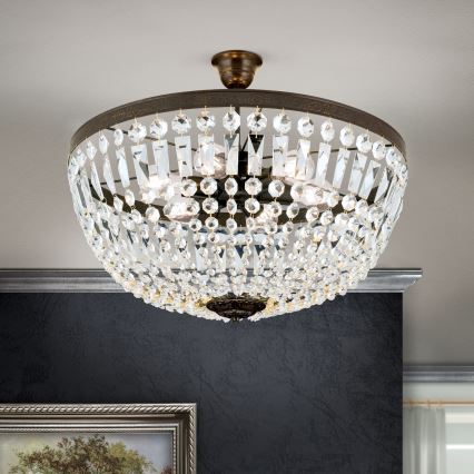 Kristall-Kronleuchter an Stange ARILA 6xE27/60W/230V d 60 cm braun/Patina