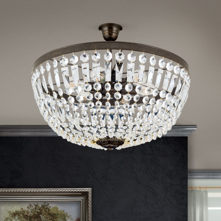 Kristall-Kronleuchter an Stange ARILA 6xE27/60W/230V d 60 cm braun/Patina