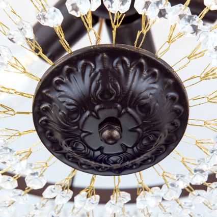 Kristall-Kronleuchter an Stange ARILA 6xE27/60W/230V d 60 cm braun/Patina