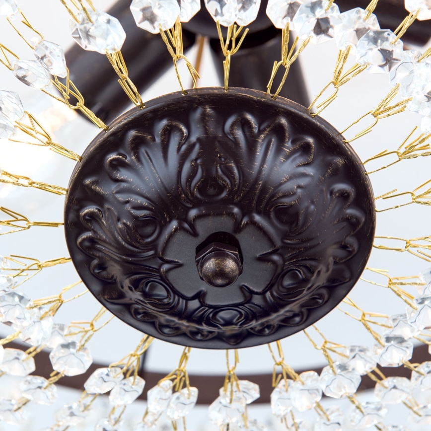 Kristall-Kronleuchter an Stange ARILA 6xE27/60W/230V d 60 cm braun/Patina