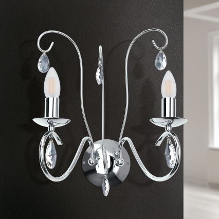 Kristall-Wandleuchte ALESSIA 2xE14/40W/230V glänzendes Chrom