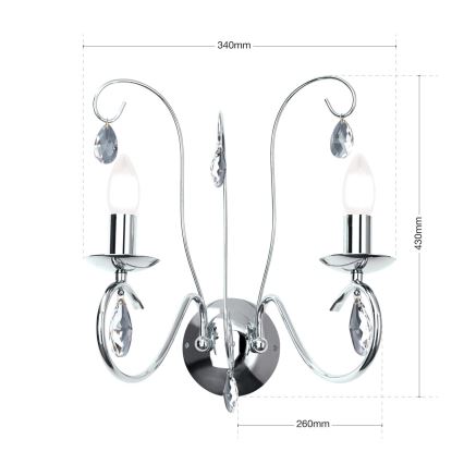 Kristall-Wandleuchte ALESSIA 2xE14/40W/230V glänzendes Chrom