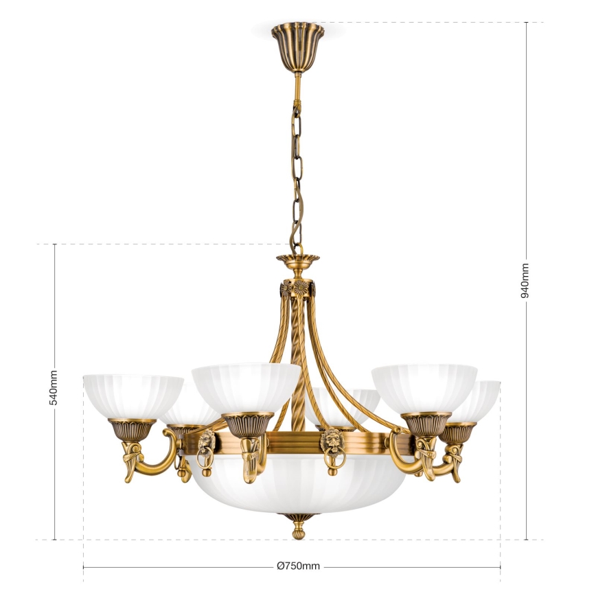 Kronleuchter an Kette ROCCA 9xE27/60W/230V d 75 cm bronzen/weiß