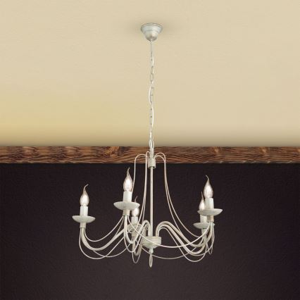 Kronleuchter an Kette VELA 5xE14/40W/230V d 60 cm weiß/golden/Patina