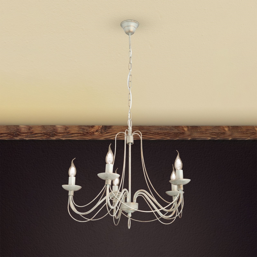 Kronleuchter an Kette VELA 5xE14/40W/230V d 60 cm weiß/golden/Patina