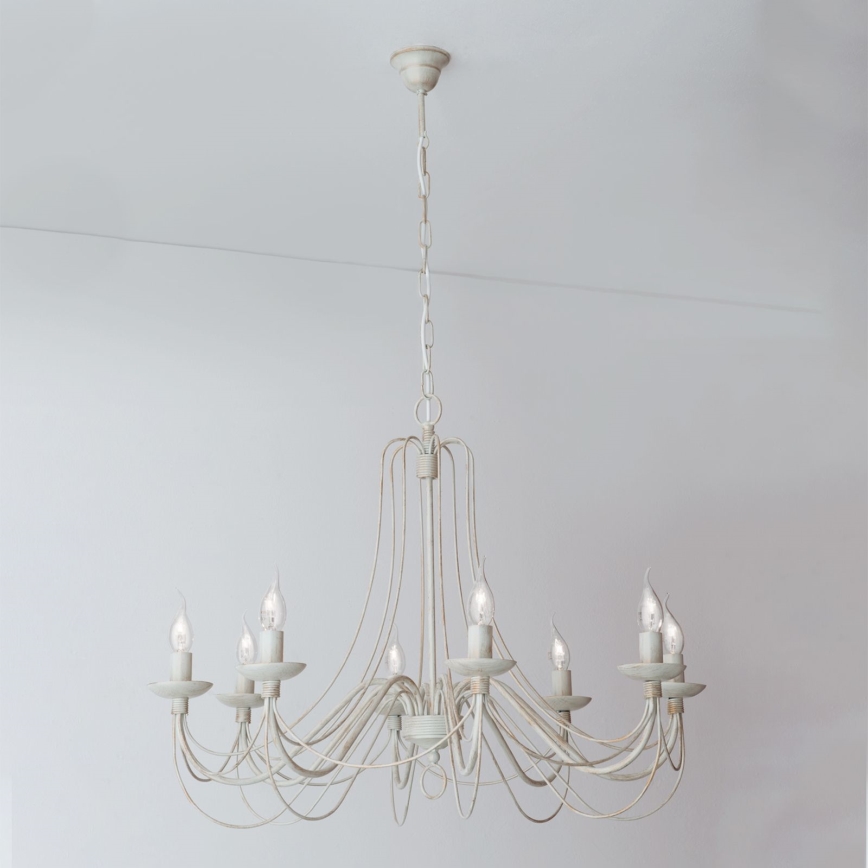 Kronleuchter an Kette VELA 8xE14/40W/230V d 80 cm weiß/golden/Patina