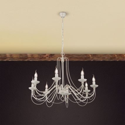 Kronleuchter an Kette VELA 8xE14/40W/230V d 80 cm weiß/golden/Patina