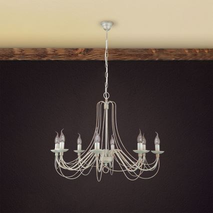 Kronleuchter an Kette VELA 8xE14/40W/230V d 80 cm weiß/golden/Patina