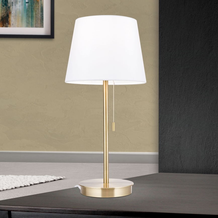Tischleuchte mit USB-Anschluss LUDWIG 1xE27/40W/230V 50 cm weiß/golden