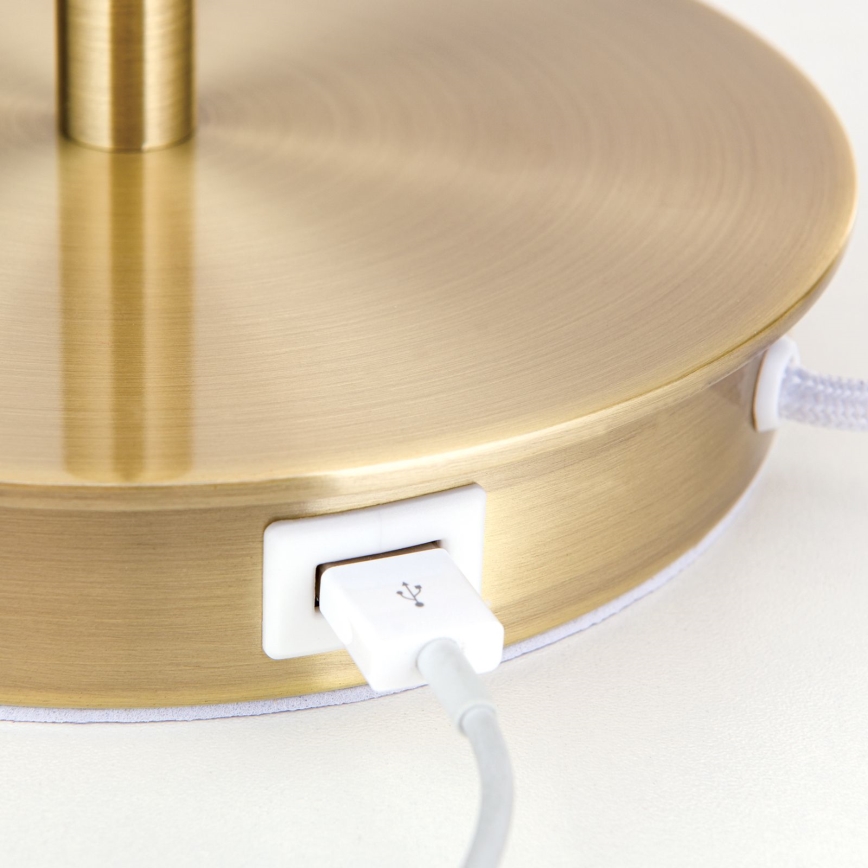 Tischleuchte mit USB-Anschluss LUDWIG 1xE27/40W/230V 50 cm weiß/golden