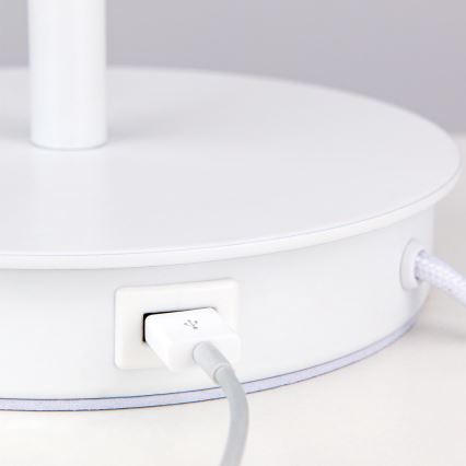 Tischleuchte mit USB-Anschluss LUDWIG 1xE27/40W/230V 50 cm weiß
