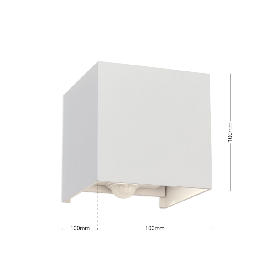 LED Außenwandleuchte mit Bewegungs- und Dämmerungssensor CUBE-S LED/13W/230V IP54 Weiß