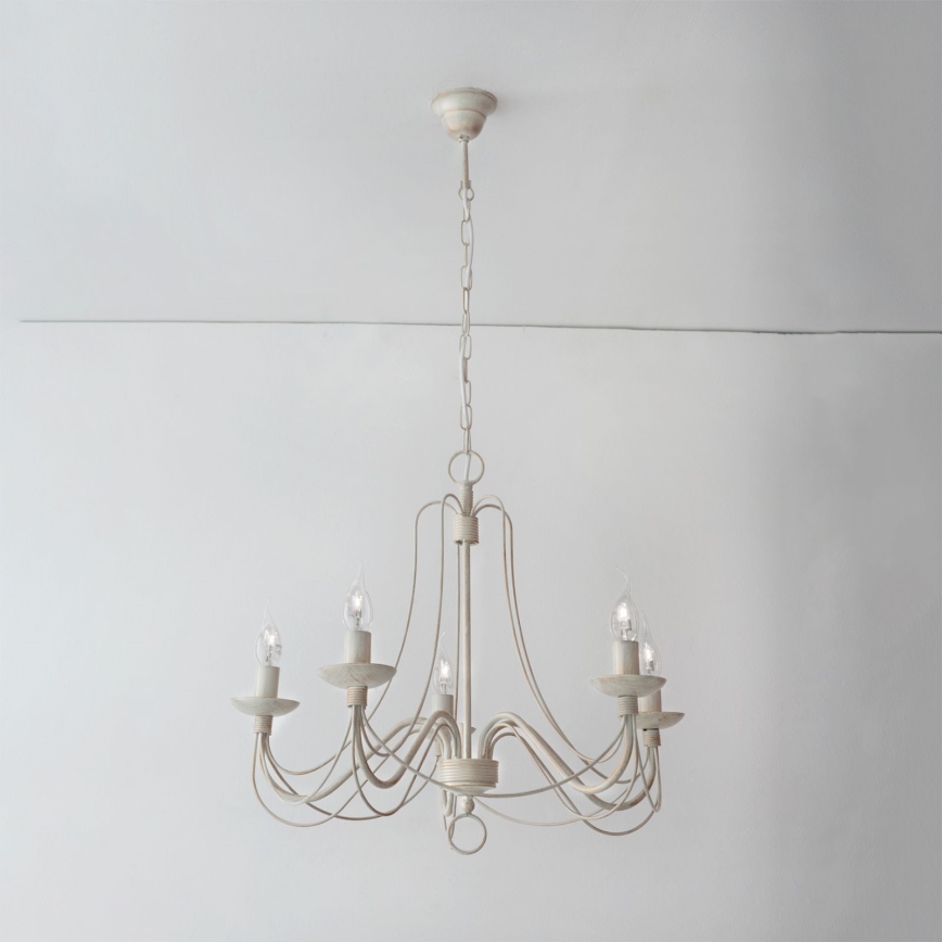 Kronleuchter an Kette VELA 5xE14/40W/230V d 60 cm weiß/golden/Patina