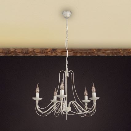 Kronleuchter an Kette VELA 5xE14/40W/230V d 60 cm weiß/golden/Patina
