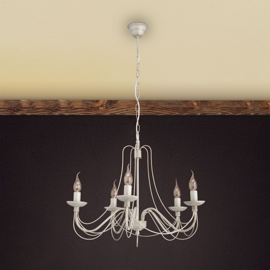 Kronleuchter an Kette VELA 5xE14/40W/230V d 60 cm weiß/golden/Patina