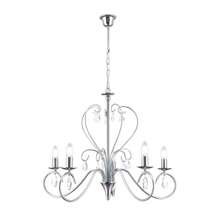 Kristall-Kronleuchter an Kette ALESSIA 5xE14/40W/230V glänzendes Chrom