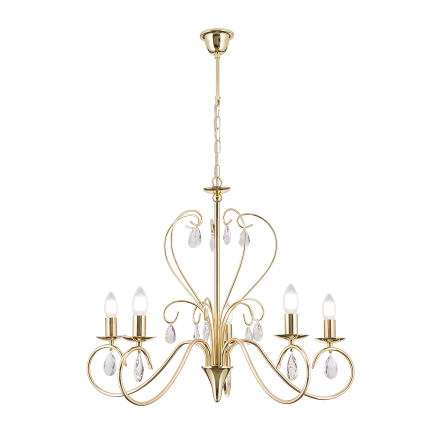 Kristall-Kronleuchter an Kette ALESSIA 5xE14/40W/230V golden