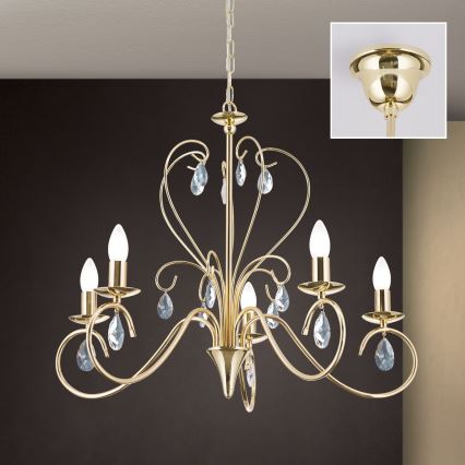 Kristall-Kronleuchter an Kette ALESSIA 5xE14/40W/230V golden