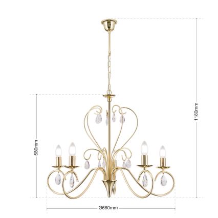 Kristall-Kronleuchter an Kette ALESSIA 5xE14/40W/230V golden