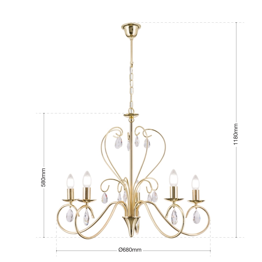 Kristall-Kronleuchter an Kette ALESSIA 5xE14/40W/230V golden
