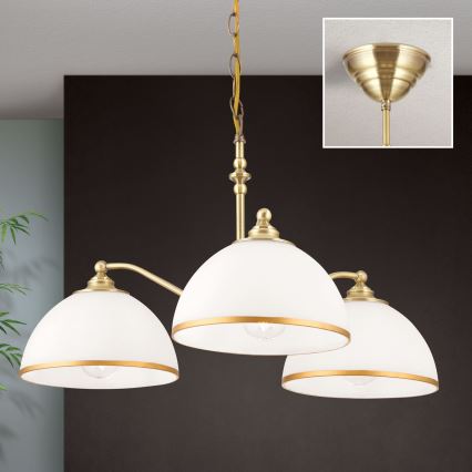 Hängeleuchte an Kette OLD LAMP 3xE27/40W/230V d 65 cm weiß/Messing