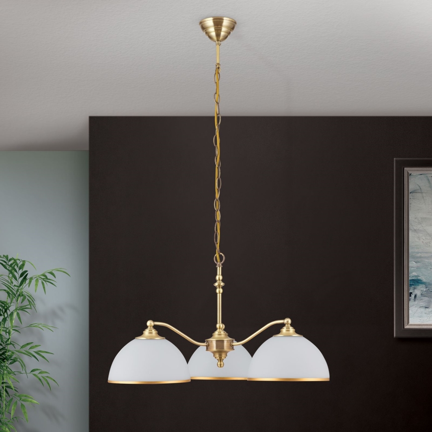 Hängeleuchte an Kette OLD LAMP 3xE27/40W/230V d 65 cm weiß/Messing