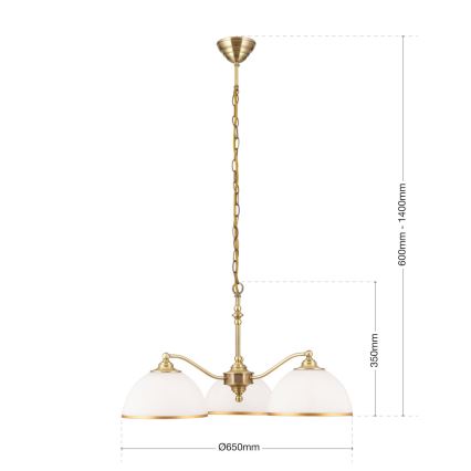 Hängeleuchte an Kette OLD LAMP 3xE27/40W/230V d 65 cm weiß/Messing