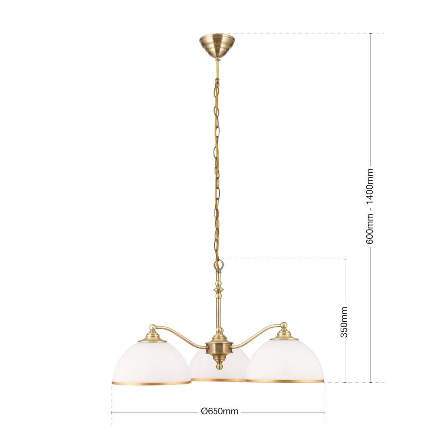Hängeleuchte an Kette OLD LAMP 3xE27/40W/230V d 65 cm weiß/Messing