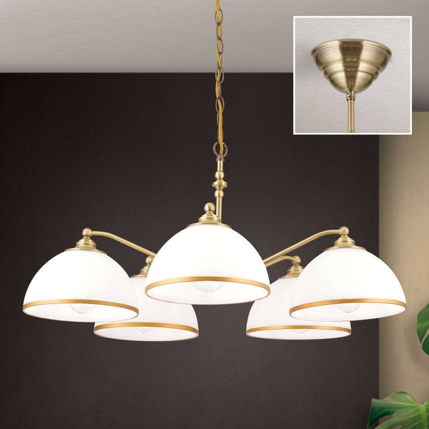 Kronleuchter an Kette OLD LAMP 5xE27/40W/230V d 75 cm weiß/Messing