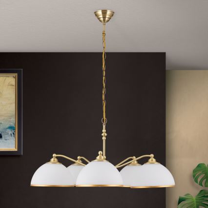 Kronleuchter an Kette OLD LAMP 5xE27/40W/230V d 75 cm weiß/Messing