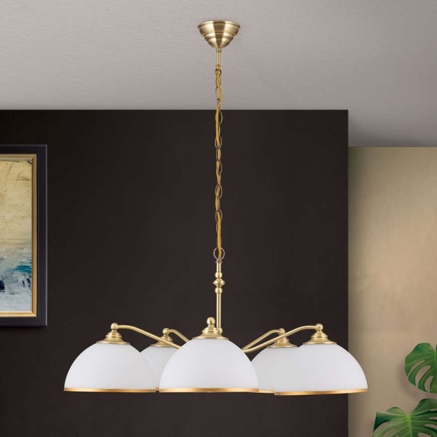 Kronleuchter an Kette OLD LAMP 5xE27/40W/230V d 75 cm weiß/Messing
