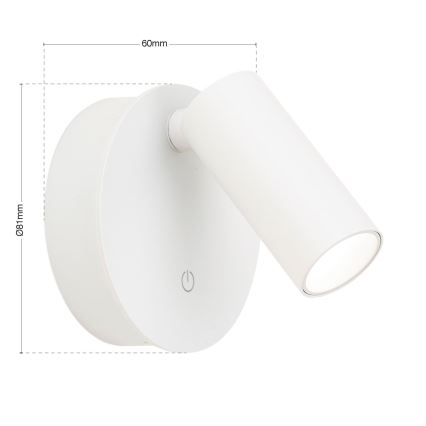 LUXY LED-Wandspot, dimmbar, wiederaufladbar, mit Touch-Bedienung LED/1W/5V 2200 mAh 2700/3000/4000K weiß