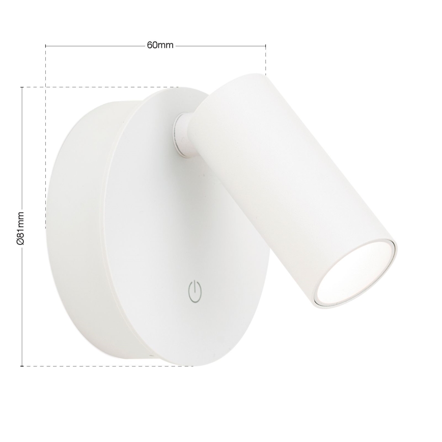 LUXY LED-Wandspot, dimmbar, wiederaufladbar, mit Touch-Bedienung LED/1W/5V 2200 mAh 2700/3000/4000K weiß