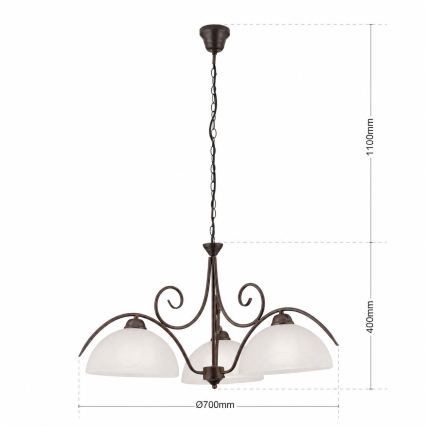 Pendelleuchte an Kette RULA 3xE27/40W/230V Ø 70 cm weiß/bronze