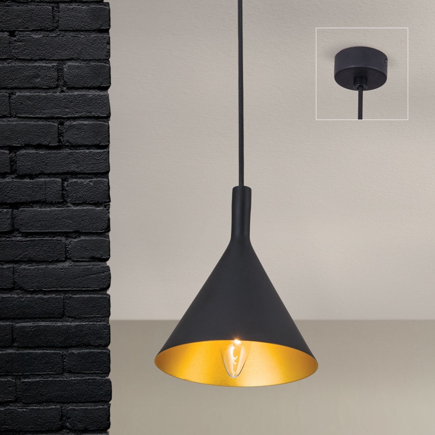 Pendelleuchte an Kabel GUNDA 1xE14/40W/230V Ø 16,5 cm schwarz/gold