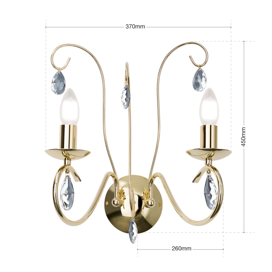 Kristall-Wandleuchte ALESSIA 2xE14/40W/230V golden