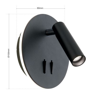 LED-Wandstrahler LENNY LED/6W/230V + LED/3W schwarz