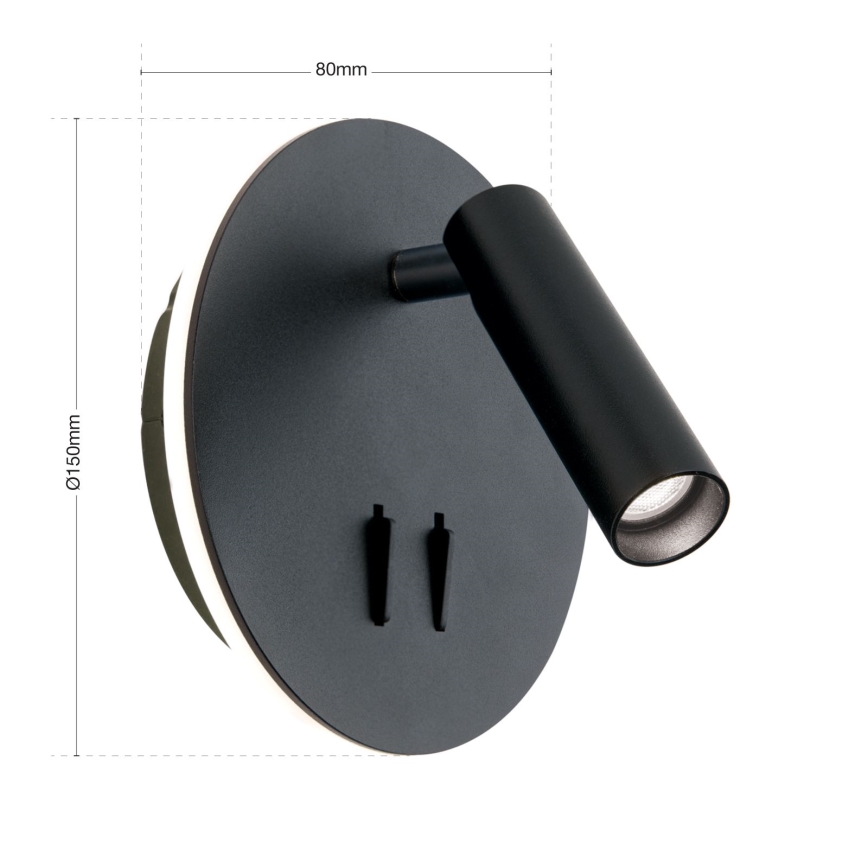 LED-Wandstrahler LENNY LED/6W/230V + LED/3W schwarz