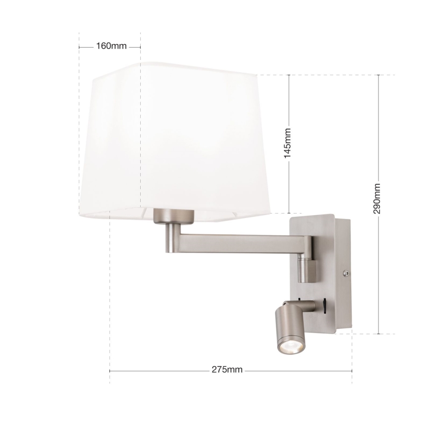 LED-Wandleuchte CARLTON 1xE27/40W/230V + LED/3W weiß/matt Chrom