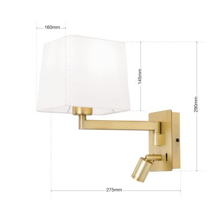LED-Wandleuchte CARLTON 1xE27/40W/230V + LED/3W weiß/golden