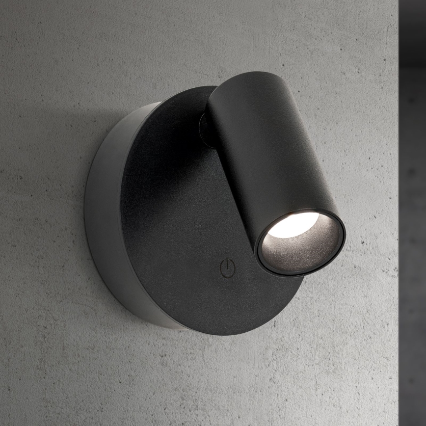 LUXY dimmbarer, wiederaufladbarer Touch-Wand-Spot LED/1W/5V, Akku 2200 mAh, 2700/3000/4000K, schwarz