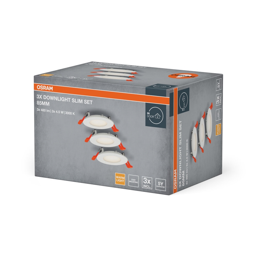 Osram - 3er-Set LED-Einbauleuchte SLIM, 4,5 W, 230 V