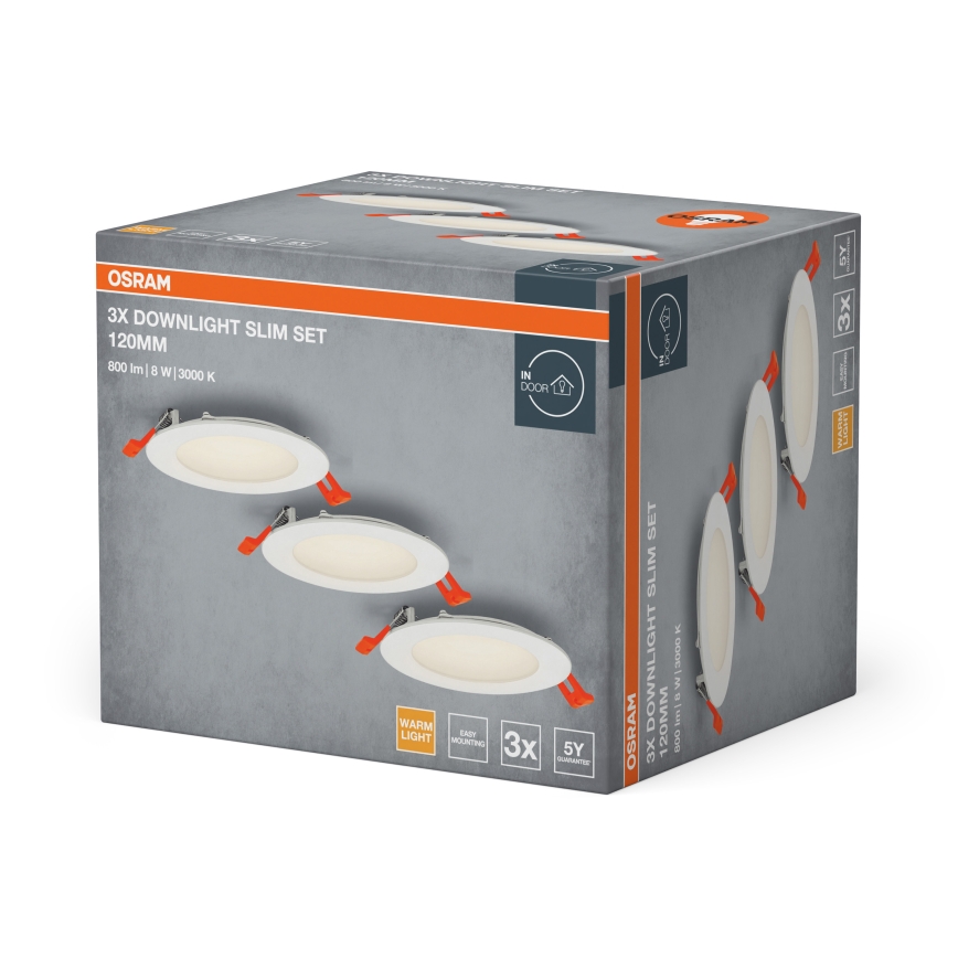 Osram - SET 3x LED-Einbaustrahler SPOT LED/8W/230V 3000K pr. 12 cm weiß