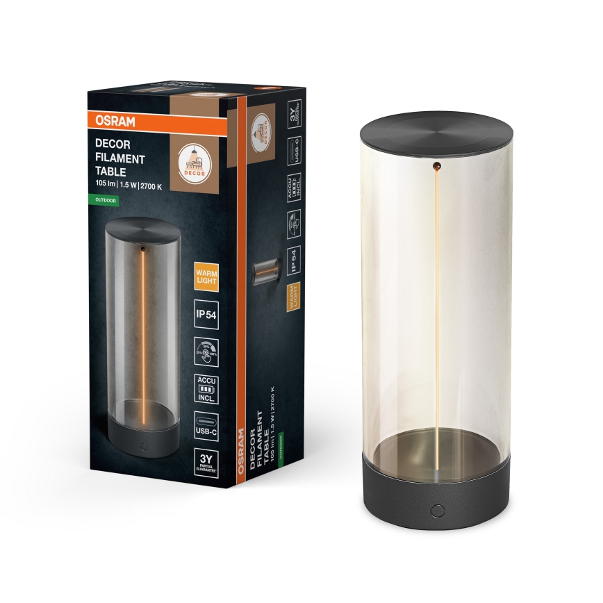 Osram - LED-dimmbare Touch-Außen-Tischlampe ENDURA STYLE LED/1,5W/5V 2500 mAh USB IP54 Anthrazit