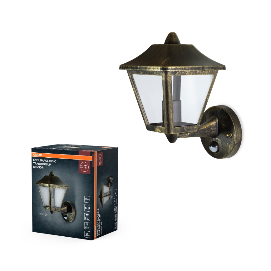 Osram - Außenwandleuchte mit Sensor TRADITION UP 1xE27/60W/230V IP44 Patina/Gold