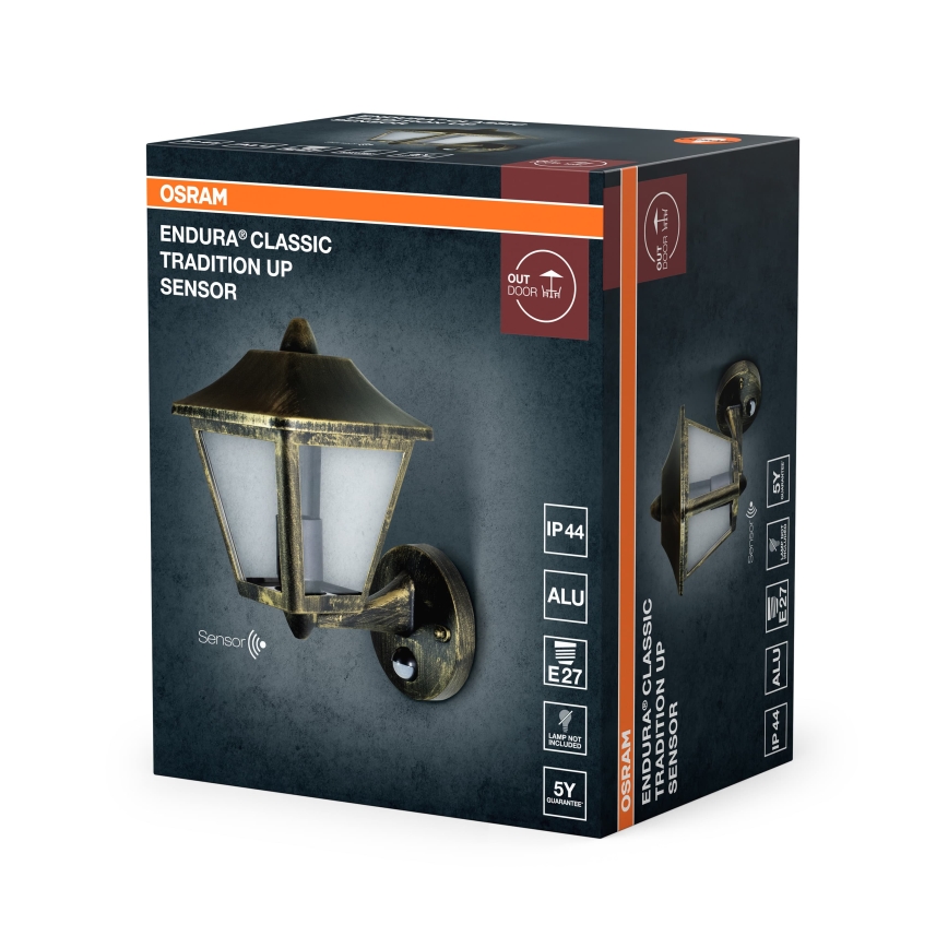 Osram - Außenwandleuchte mit Sensor TRADITION UP 1xE27/60W/230V IP44 Patina/Gold