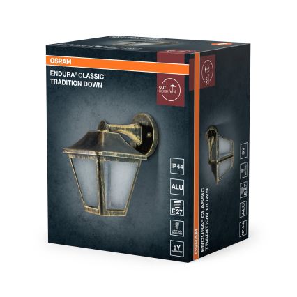 Osram - Außenwandleuchte TRADITION DOWN 1xE27/60W/230V IP44 Patina/Gold