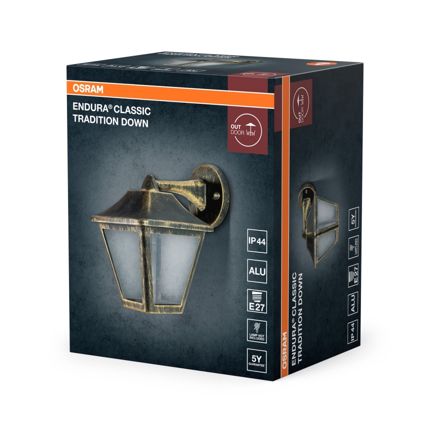 Osram - Außenwandleuchte TRADITION DOWN 1xE27/60W/230V IP44 Patina/Gold