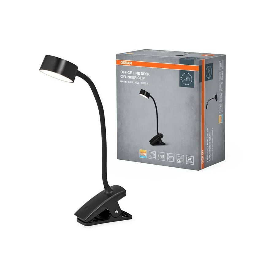 Osram - dimmbare LED-Schreibtischlampe mit Klemme OFFICE LINE LED/4,8W/230V 3000/4000/6500K schwarz
