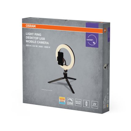 Osram - Dimmbare LED-Tischlampe mit Ständer und Halterung zum Vloggen LED/5,5W/USB 3000-6500K 210 mAh